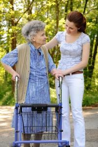Resident with a walker at Country Gardens